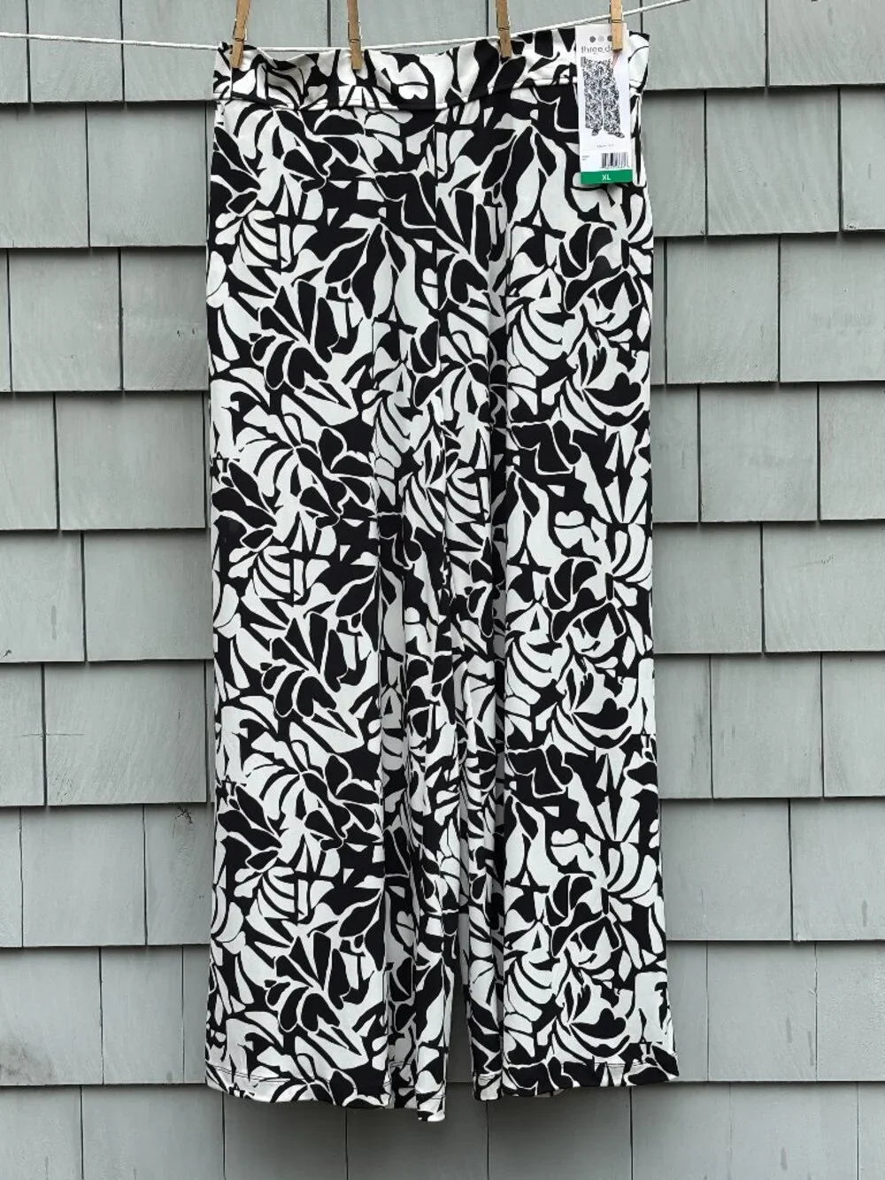 Three Dots | Black & White Leaf Print Wide-Leg Pull-On Pants | Size XL | NWT - Picture 1 of 6